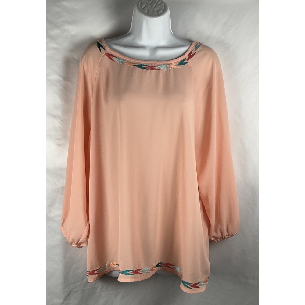 ARIAT Women's Size XL  Peach Tunic  Southwest‎ Embroidered 3/4 Sleeve